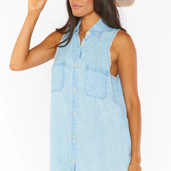 NWOT Show Me Your Mumu Vicki Mini denim Shirt Dress - Picture 3 of 7